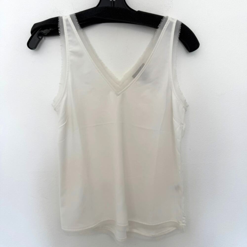 Halogen Raw Edge V-Neck Tank Top Ivory White Sleeveless Blouse XS Minimalist
